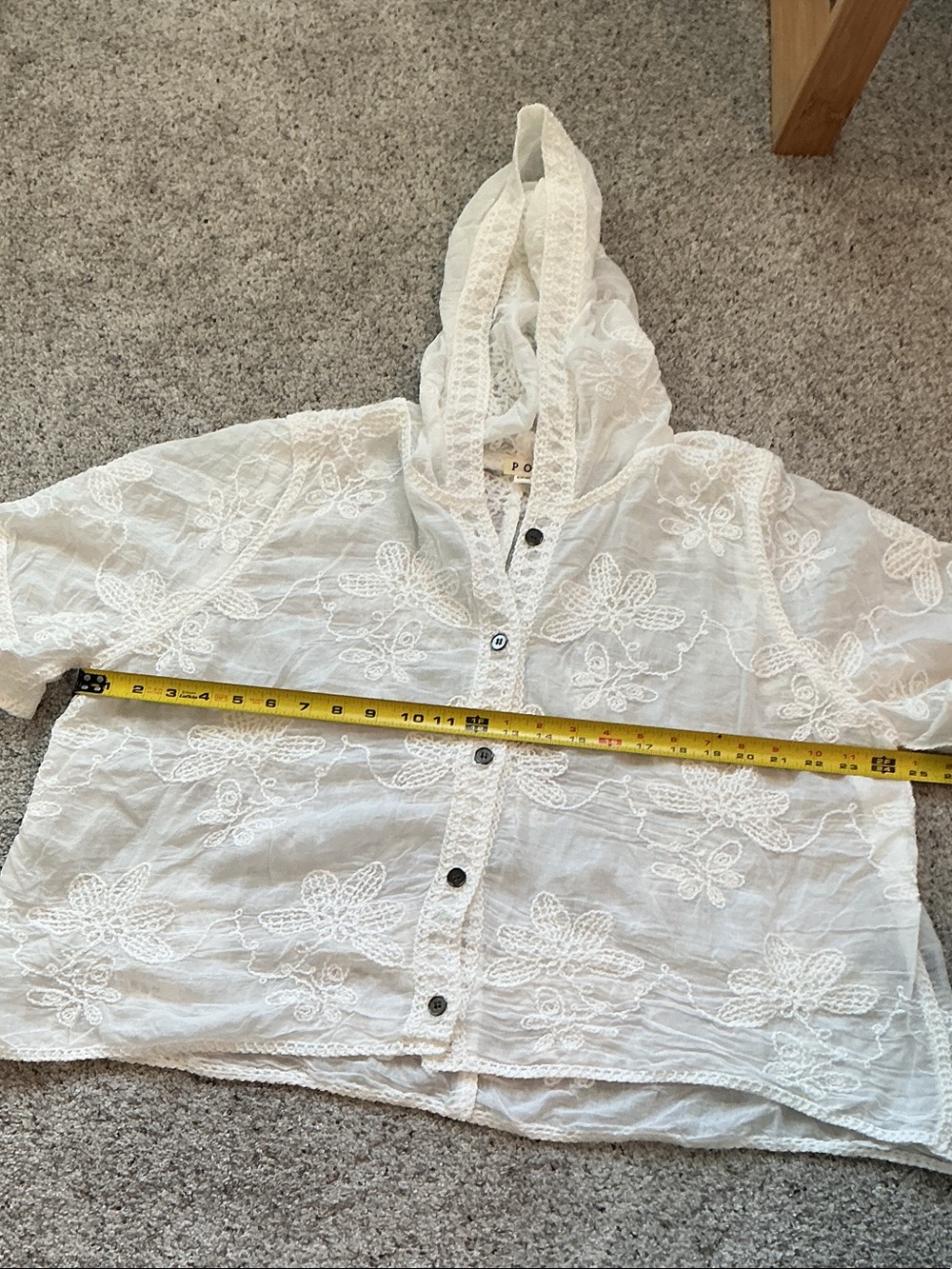 New POL Embroidered Hooded Lace Button-Down Top ~ White - Picture 5 of 8
